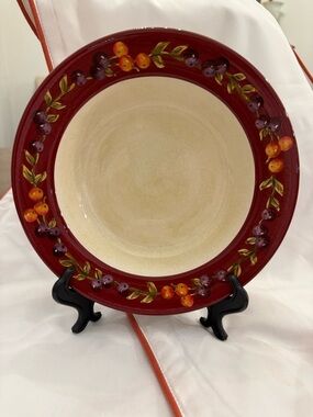 Oneida Tuscan Harvest Red and Cream Ceramic Fruit and Vine Border Soup Bowl